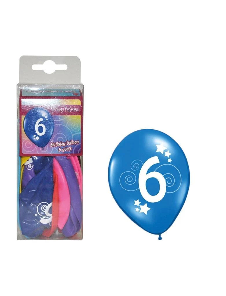 Cijfer 6 ballonnen in verschillende kleuren