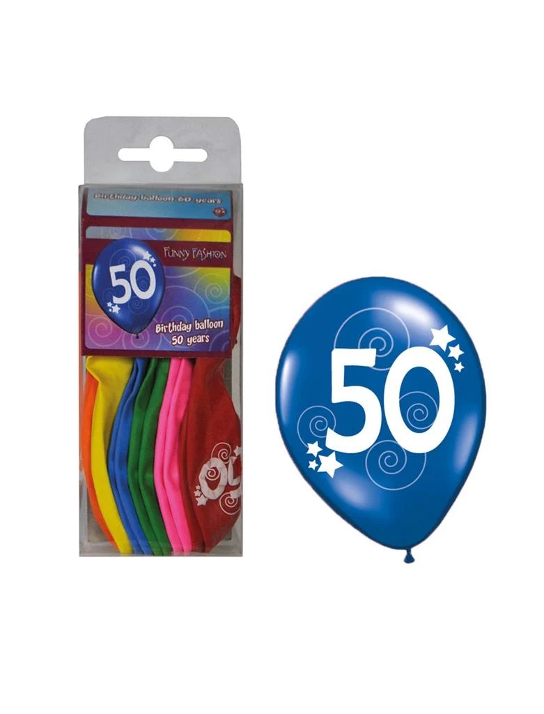 Cijfer 50 ballonnen in assortie kleuren