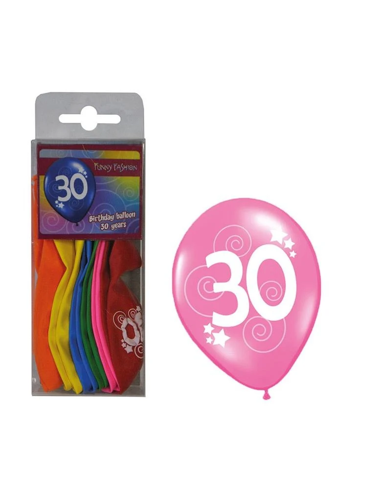 Cijfer 30 ballonnen in gemixte kleuren