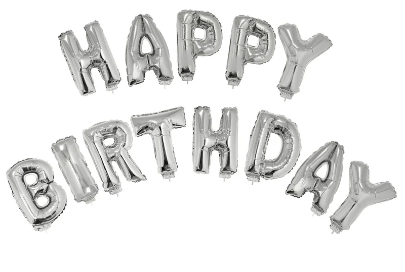 Folie ballonnen set HAPPY BIRTHDAY met zilveren letters