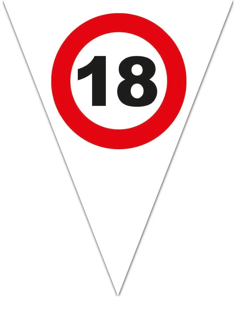 Vlaggenlijn 18e verjaardag met verkeersborden