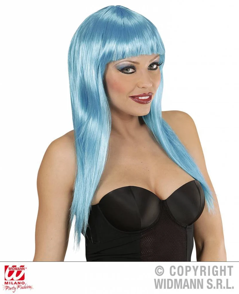 Langharige pruik azuur blauw