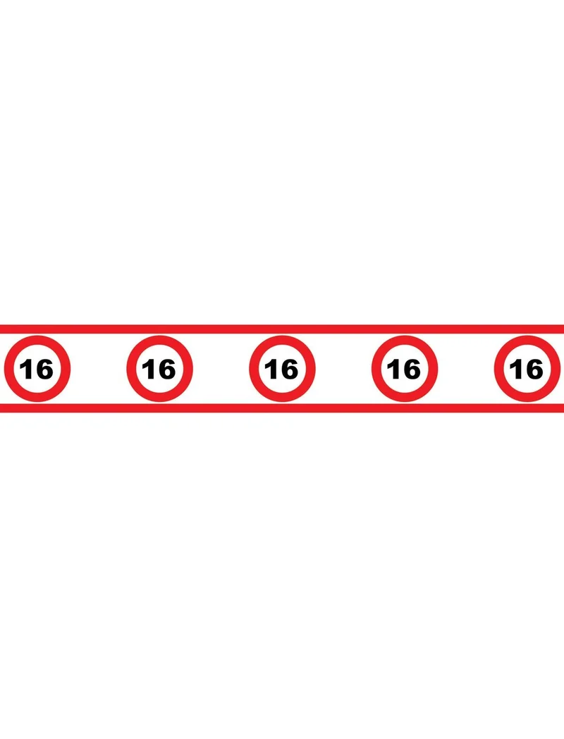 Party tape 16 jaar met verkeersborden 610x8cm