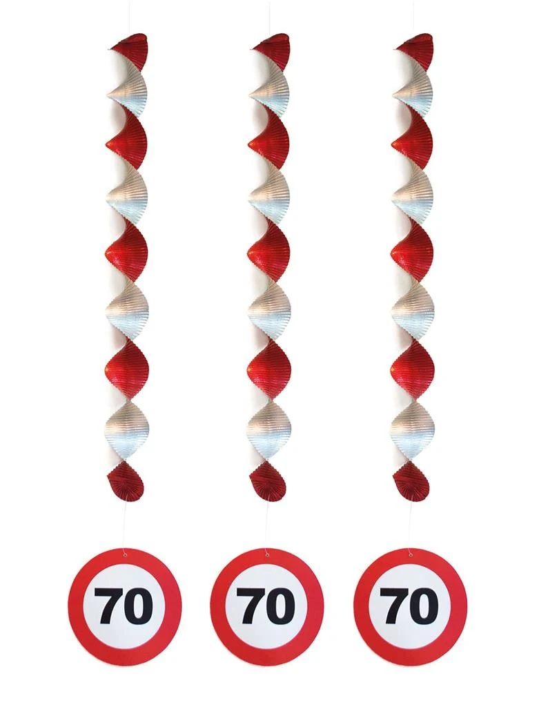 Hangdecoratie 70 jaar versiering verkeersbord