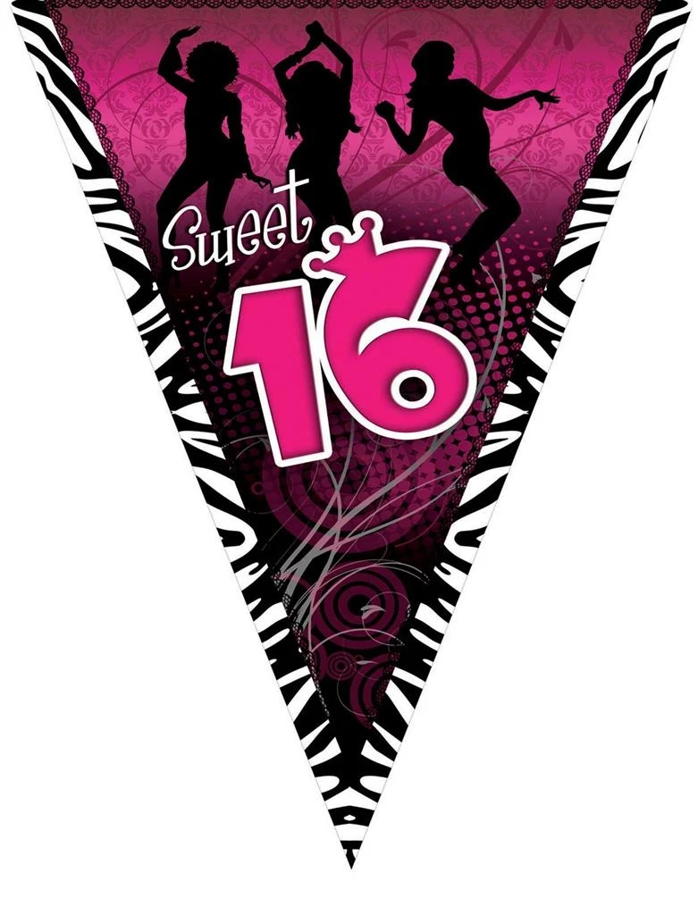 Vlaggenlijn Sweet 16 roze met zwart