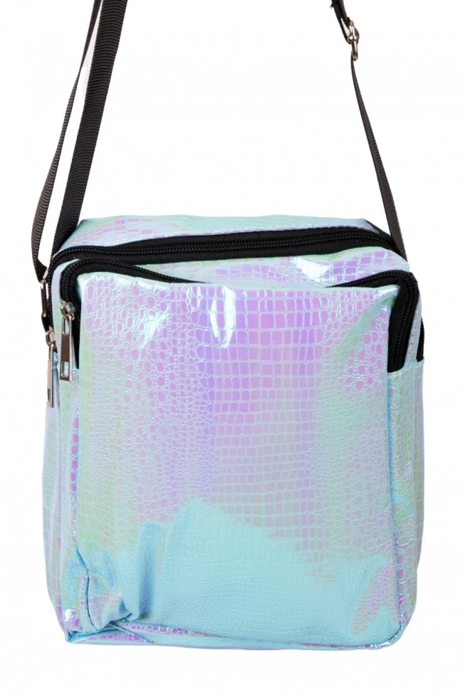 Handtasje slangeleer print turquois