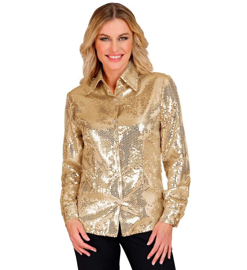 Gouden blouse pailletten dames