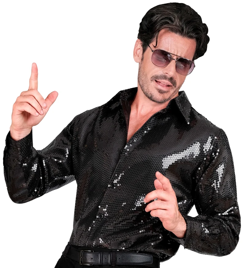 Paillettenshirt heren Marco zwart