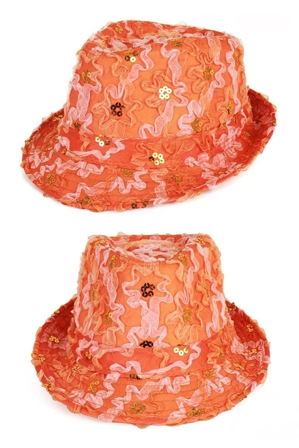 Gangsterhoedje ruche + pailletten oranje