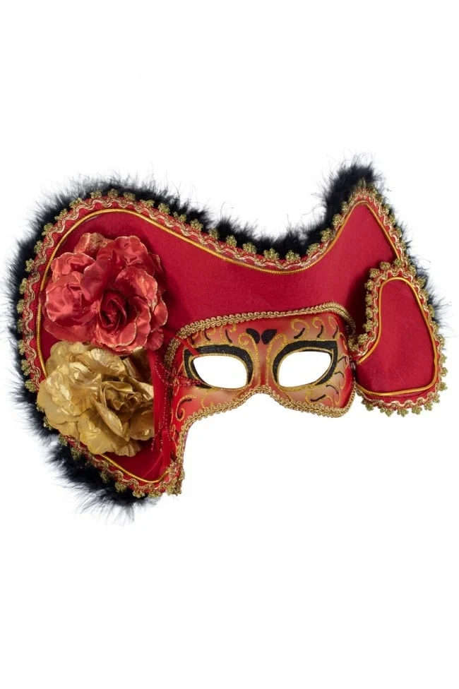 Oogmasker dames venetie rood met hoed