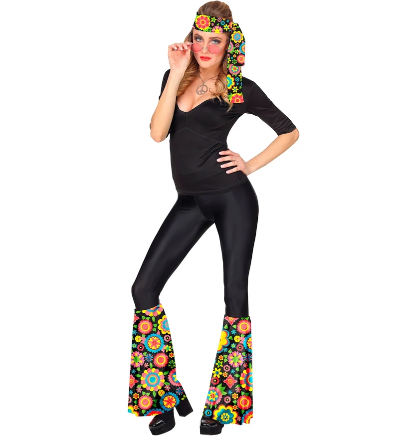 Hippie verkleedset jaren 70 kleurrijk met hoofdband en beenwarmers