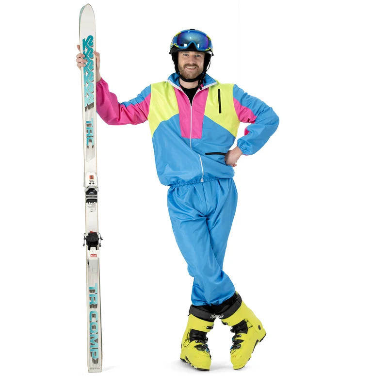 Skipak Stefano - Retro Skipak Heren Geel/Blauw/Roze | Jaren 80 Foute Kleding