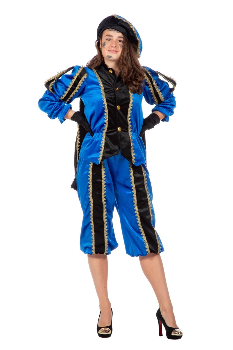 Pieten pak vrouw imitatie fluweel blauw/zwart