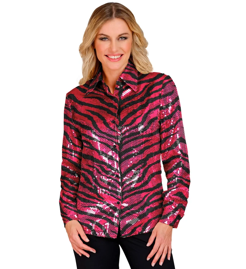 Paillettenshirt dames zebra pink