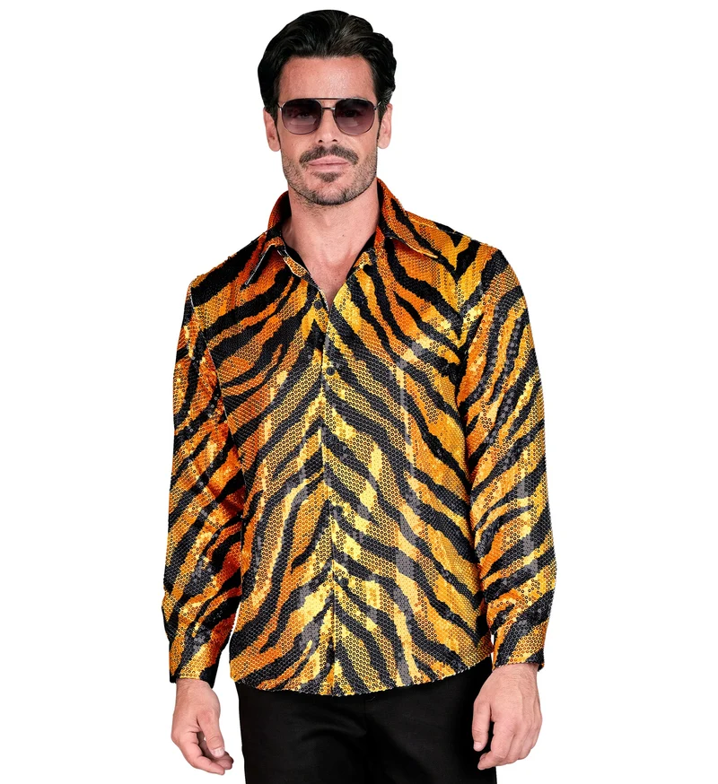 Paillettenshirt heren tijger print