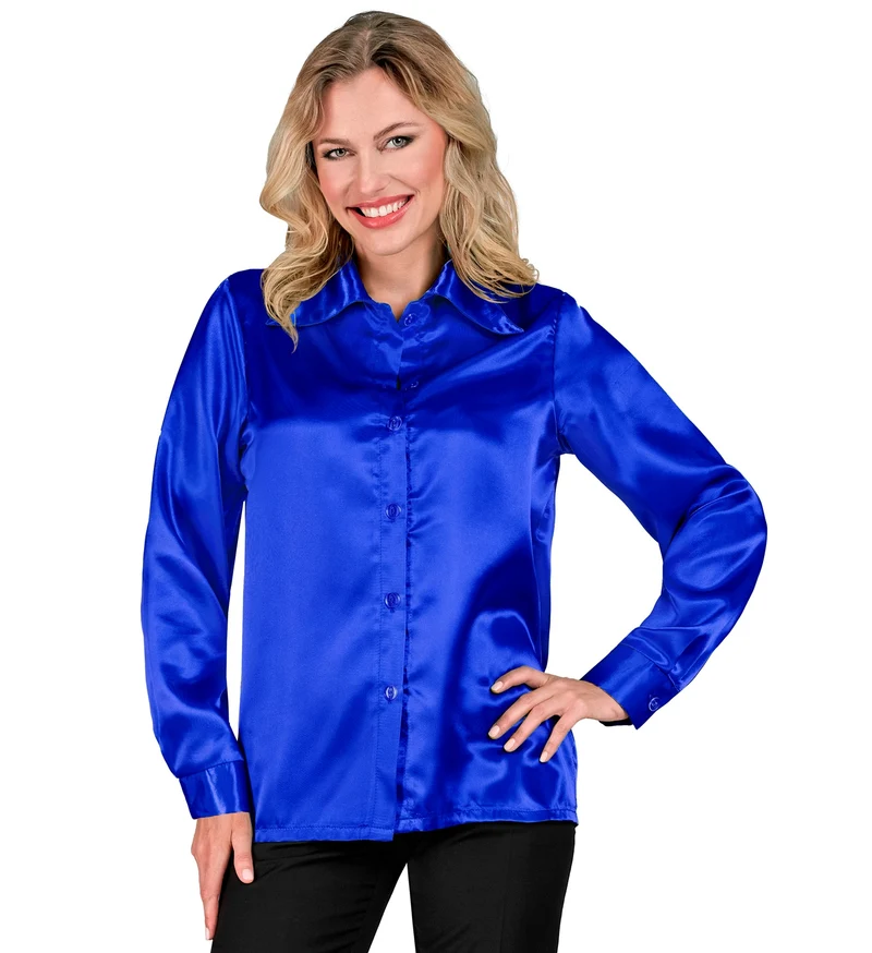 Dames jaren 70 disco blouse blauw