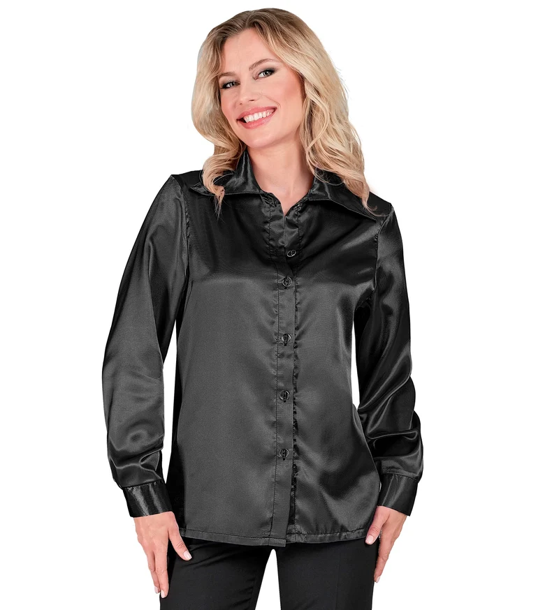 Dames jaren 70 disco blouse zwart