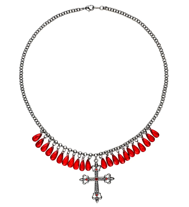 Rode gothic ketting met kruis