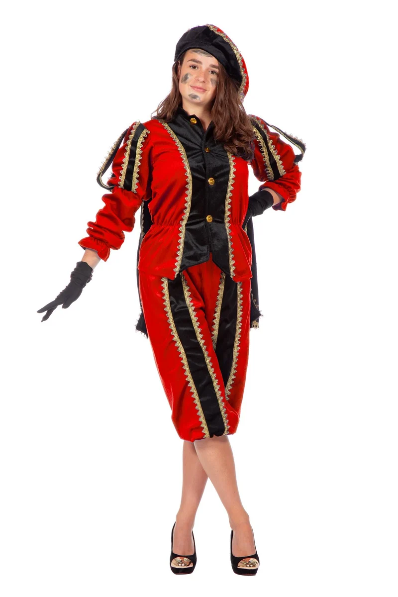 Pieten pak vrouw imitatie fluweel rood/zwart