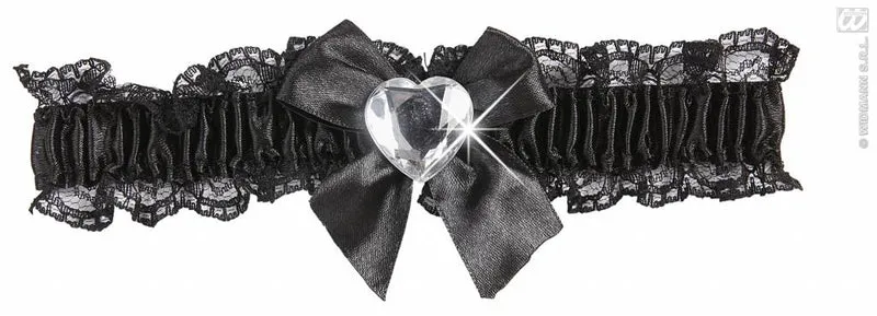 Kousenband zwart met diamanten hartje