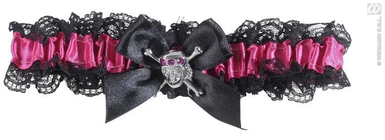 Kousenband met strass schedel