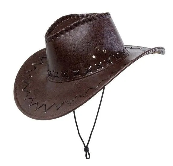 Cowboyhoed lederlook met decoratie bruin