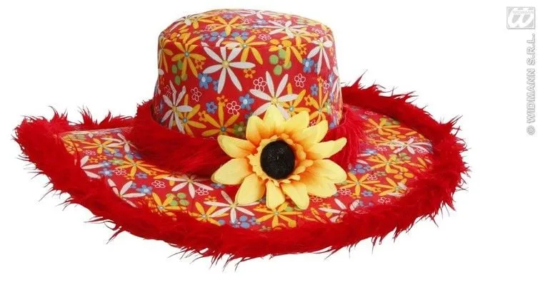 Hoed Ibiza met zonnebloem Rood