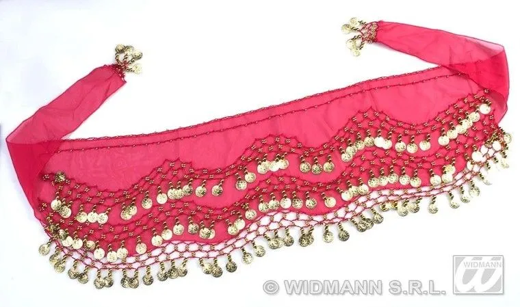 Ceintuur buikdanseres roze met gouden muntjes