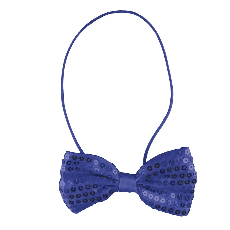 Blauwe disco glitter strik met pailletten