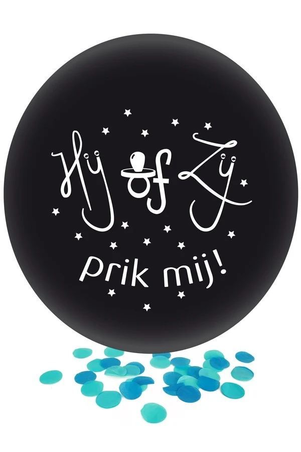 Ballon HIJ OF ZIJ met blauwe confetti
