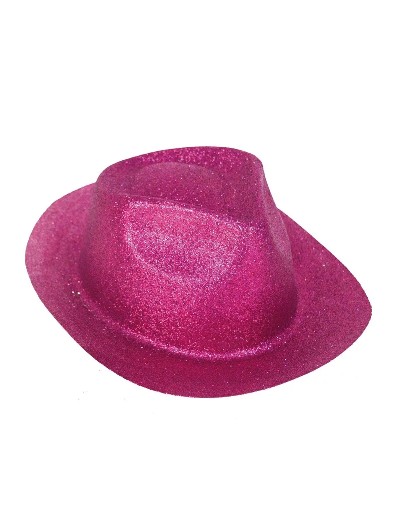 Roze/Fuchsia gleufhoed met glitters