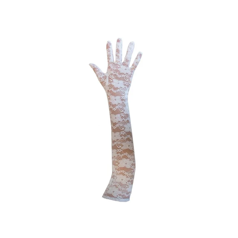 Witte kanten handschoenen 45cm