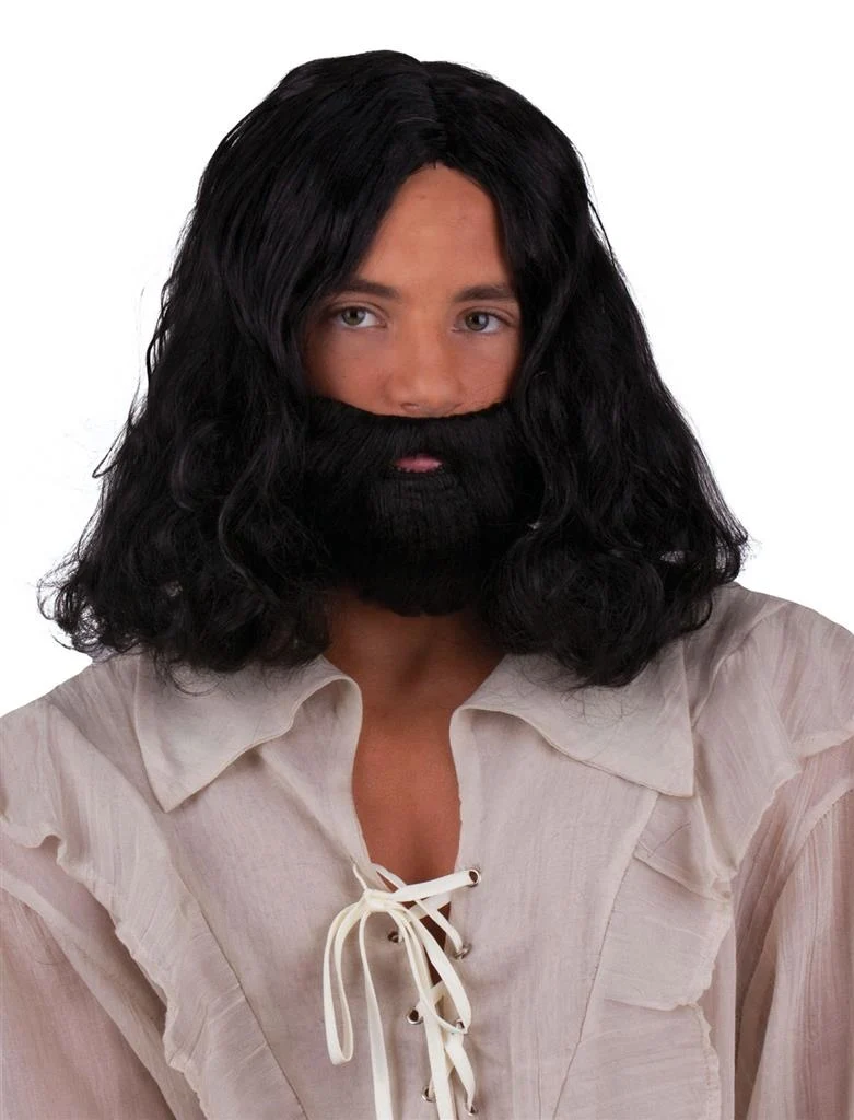 Pruik Jezus met baard in zwart