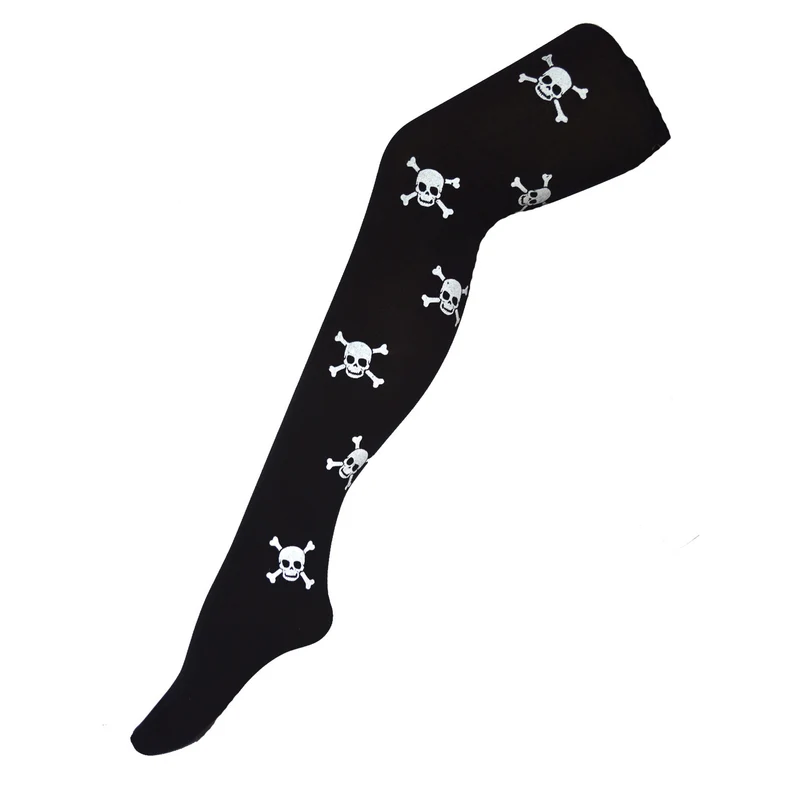 Zwarte panty met doodskoppen