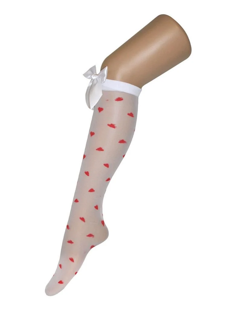 Witte Valentine kniekousen met witte strik