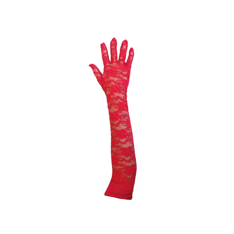 Rode kanten handschoenen 45cm