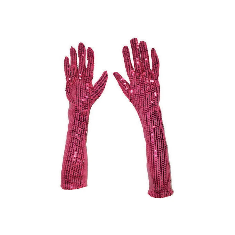 Roze/ Fuchsia glitter handschoenen met pailletten 45cm