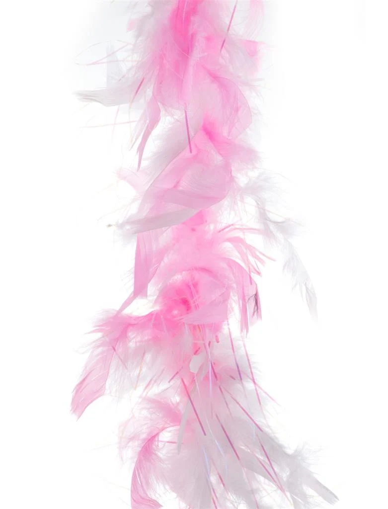 Roze witte veren boa met roze lurex draad 45gr