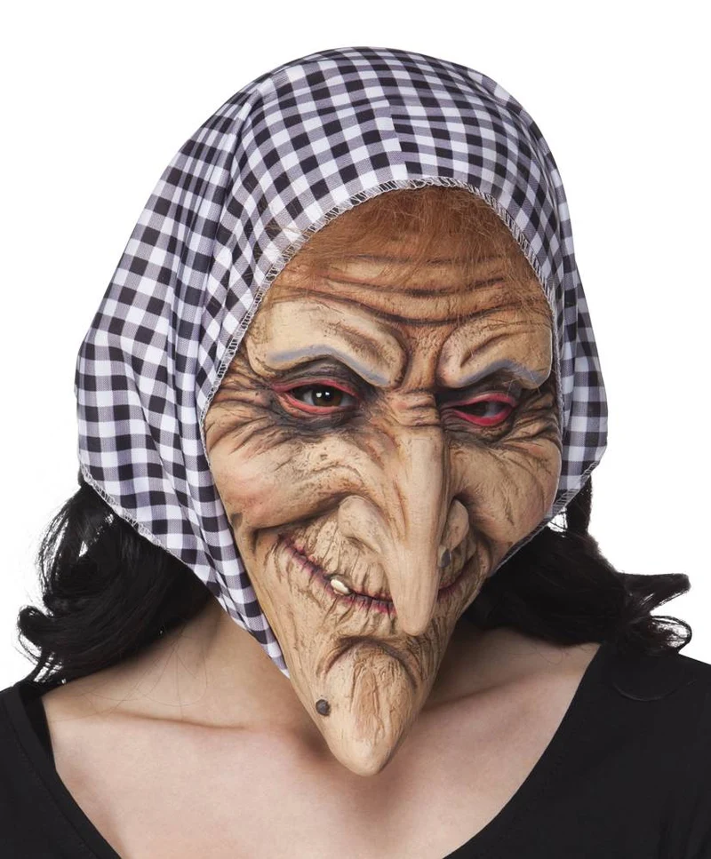 Gezichtsmasker Heks met kap zwart/wit