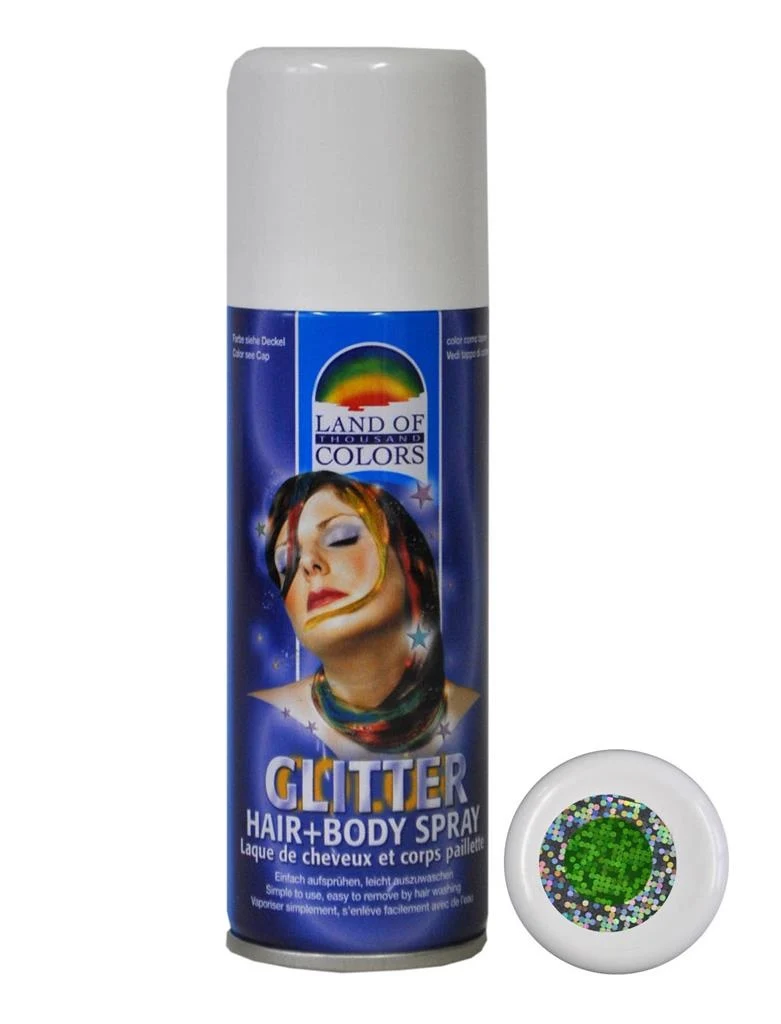 Groene haar en body spray met glitters