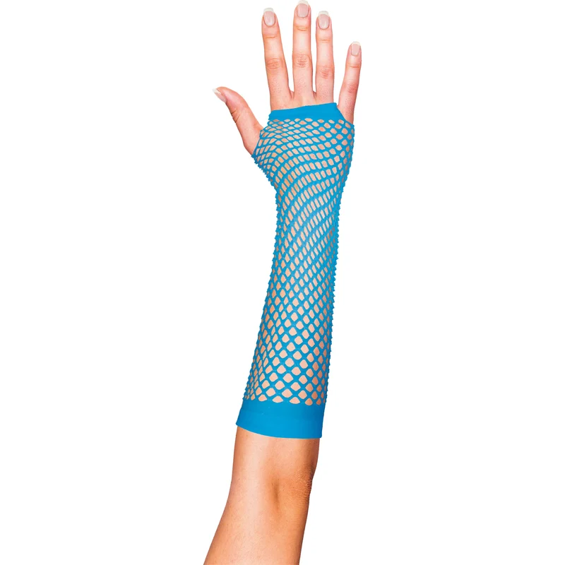 Turquoise visnet handschoenen lang model