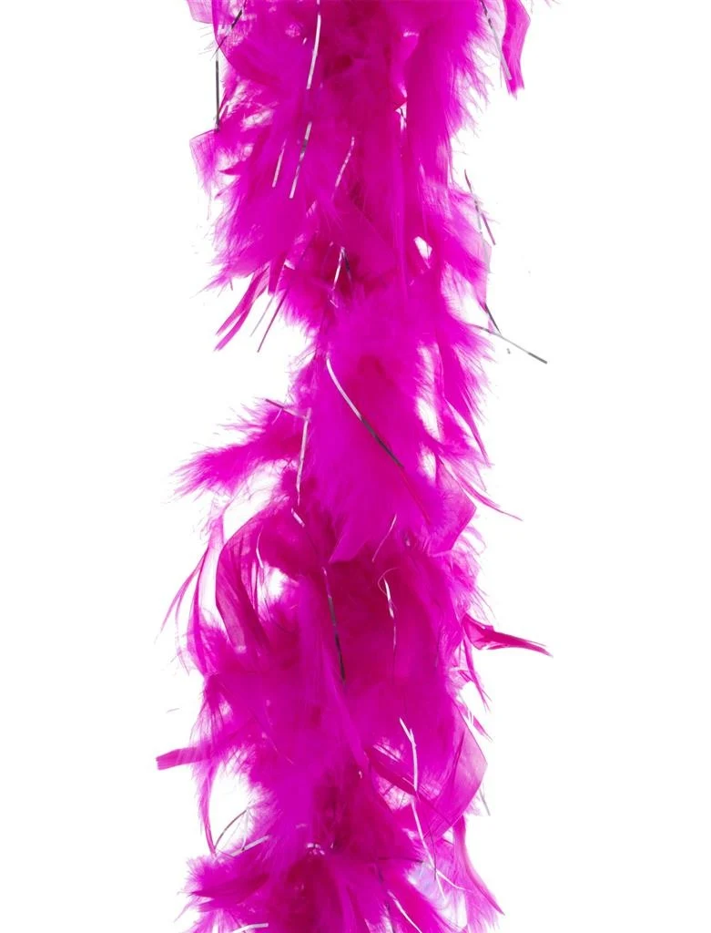 Roze Fuchsia veren boa met zilveren lurex draad 45gr