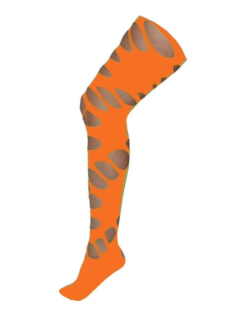 Neon oranje disco panty met grote gaten