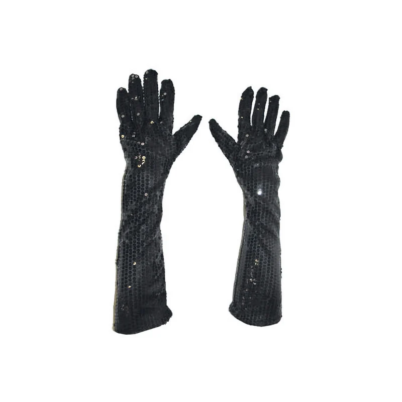 Zwarte glitter handschoenen met pailletten 45cm