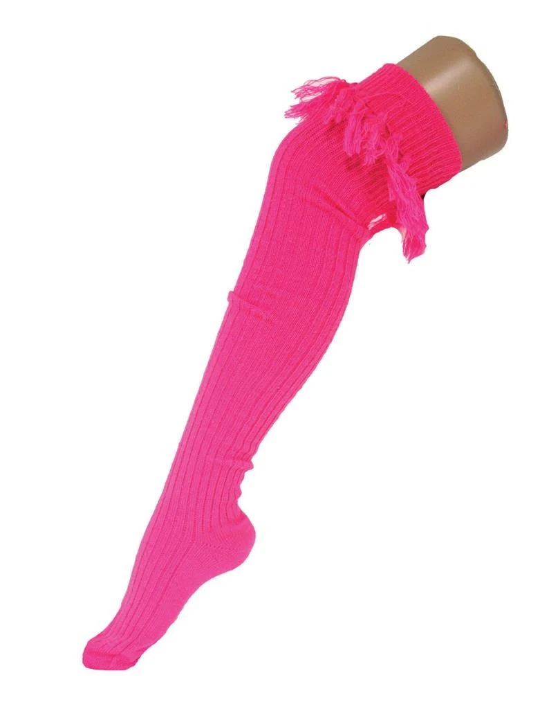 Neon roze kniekous met franje