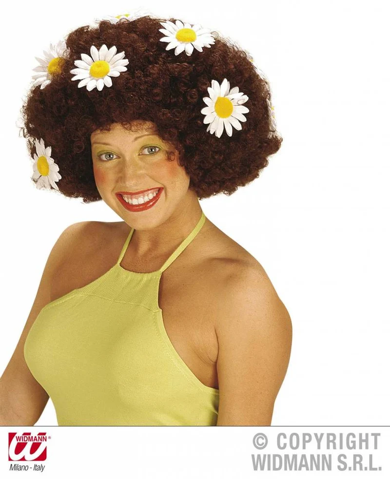 Krulpruik Daisy bruin oversized met bloemen