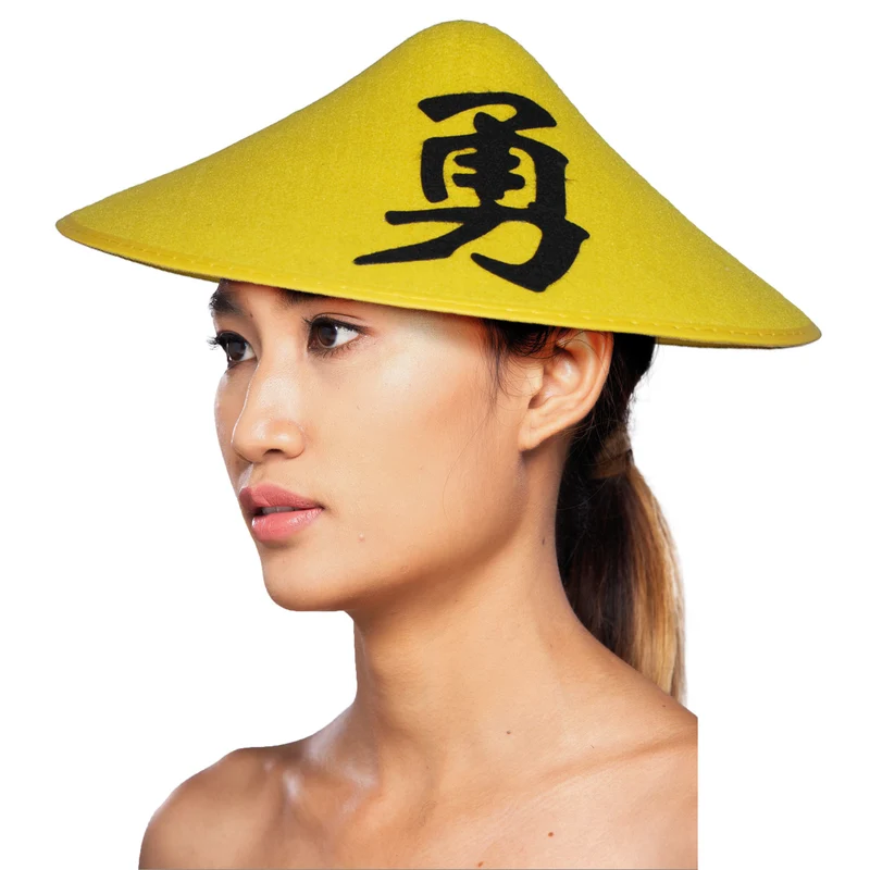 Gele Chinese hoed met opdruk