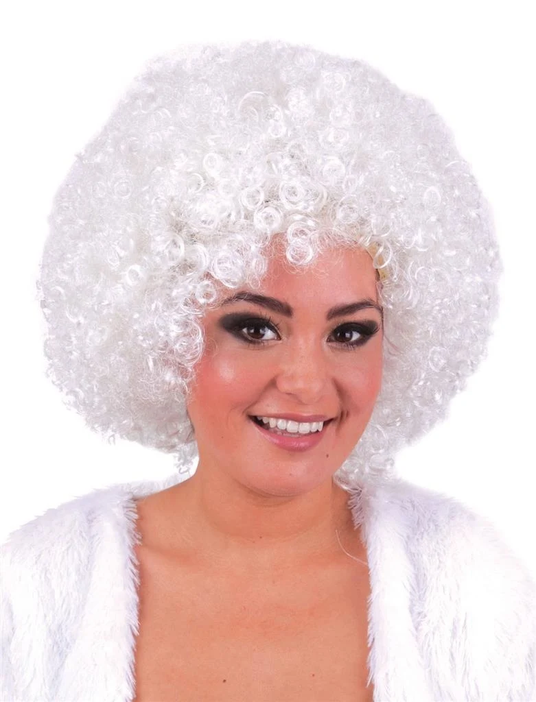 Pruik hippie afro Evi wit