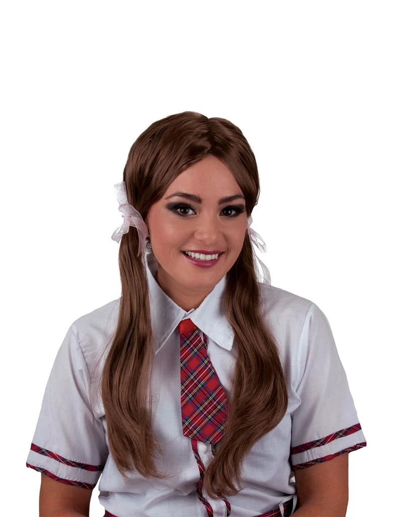 Pruik schoolmeisje Vivian bruin