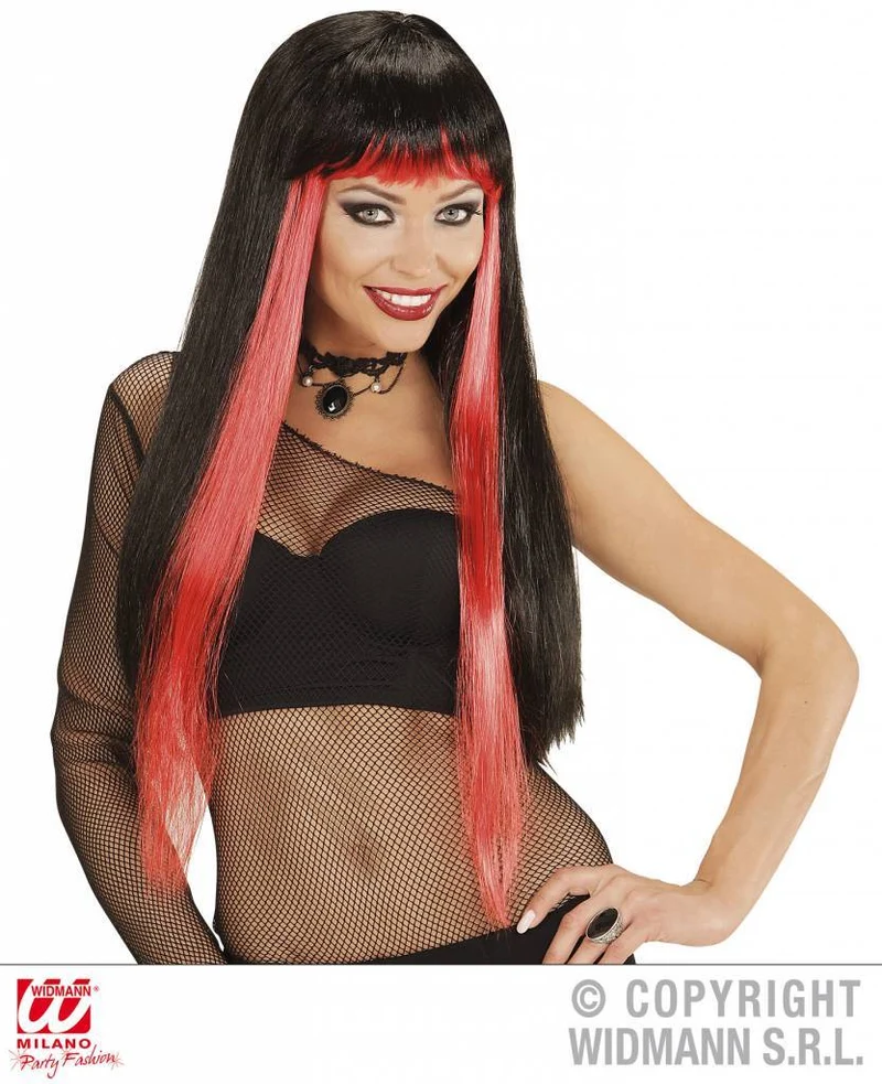 Gothic glamour pruik zwart/rood